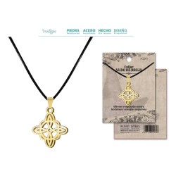 Colgante Nudo Bruja Acero Dorado c/ cordón negro- Coleccion Nudo de Bruja